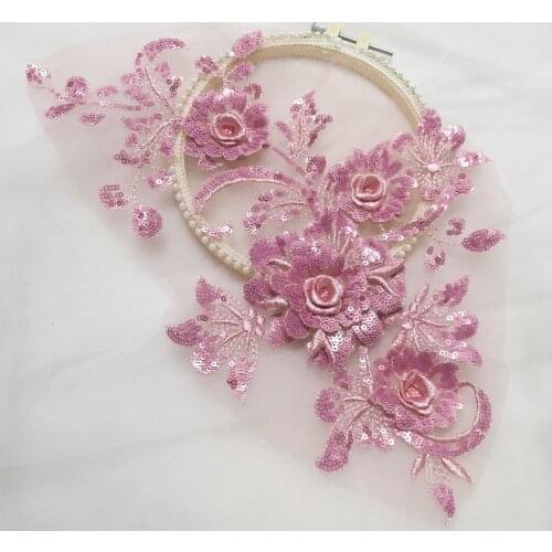 3D Beaded Lace Flower Sequin Applique Wedding Dress Cheongsam Garment Sewing Accessories RS2960