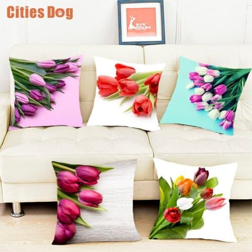 Plant flowers red white green leaves tulips 45*45cm square Hotel car sofa wedding decoration pillow cushion covers