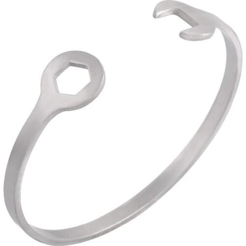 IJB0461 Cuff Bangle for Men 60mm High Polished Stainless Steel Wrench Bangle & Bracelet
