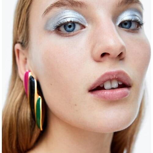 Bohemian Style Alloy Winding Multicolour Drop Oil Glaze Earrings Fashion Exaggerated Personality Stud Earring Bijoux Femme