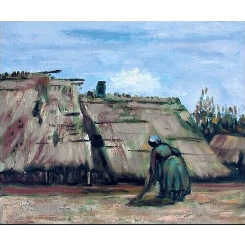 Handmade Oil Reproductions Peasant Woman Digging in front of her Cottage Van Gogh Landscape Oil Painting Frameless