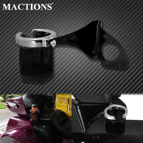 Motorcycle Rear Drink Cup Holder Passenger Water Cups Bottle Bracket Support For Harley Touring Electra Glide Road Glide 14-up