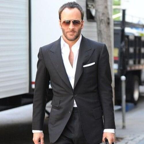 ANNIEBRITNEY Black Slim Fit Formal 2 Piece Men Wool Suit Cutsom Black Groom Wedding Tuxedo Slim Fit Prom Wedding Business Suit