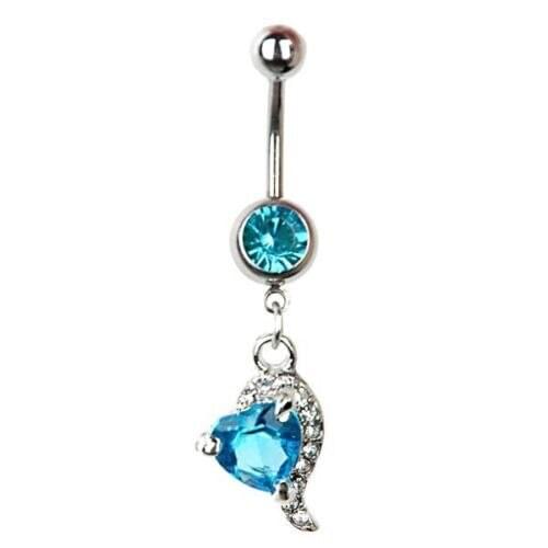 New Arrive Blue Heart Style Belly Button Ring Fashion Women Body Belly Bar Piercing Navel Jewellry 14G 316L Surgical Steel Bar