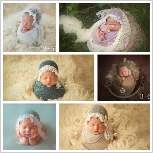 Newborn photo wrap + hat photo studio full moon 100 days baby photo hat children photo accessories wrap yarn