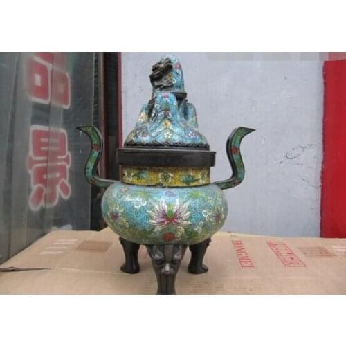 Song voge gem S0229 100% Pure Bronze handwork made cloisonne Dragon hover Hill incense burner Censer