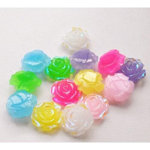 Fit For Phone Scrapbook Embellishment 21mm 28pcs/Lot AB Candy Color Flat Back Resins Cabochon Cute Rose Flower