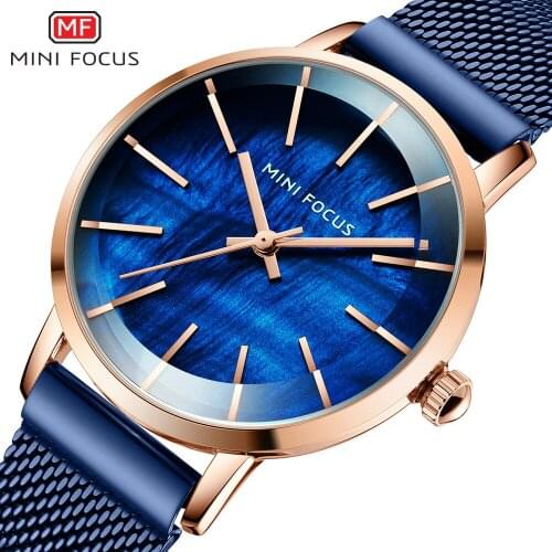 MINIFOCUS Simple Casual Women Watches Brand Luxury Analog Clock Ultra Thin Blue Mesh Strap Fashion Elegant Lady Wristwatches