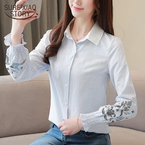 2019 fashion embroidery shirt female Long sleeve Spring New womens tops and blouses lantern sleeve causal women blouse 2235 50