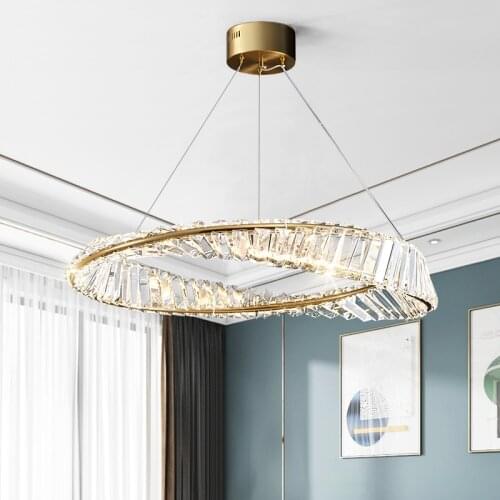 Modern luxury chandelier round crystal American minimalist household living room lamp bedroom restaurant LED circle lamp