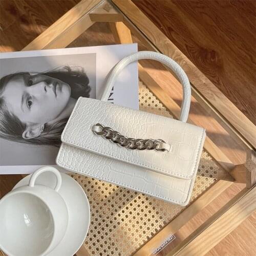 Vintage Crocodile Chain Crossbody Bag for Women 2021 Fashion Luxury Shoulder Cover Small Square Bag Female Brand Design Handbag