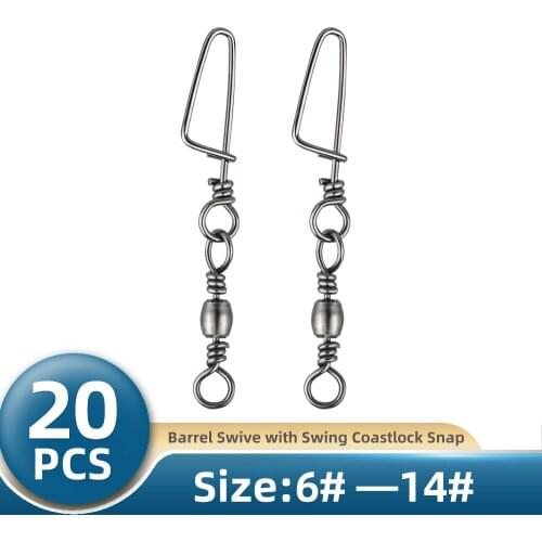 TIANNSII 20pcs Rolling Swivel Fishing Connector Bearing Barrel Ring Fishhook Lure Line with Interlock Snap Fishing Tackle Swivel