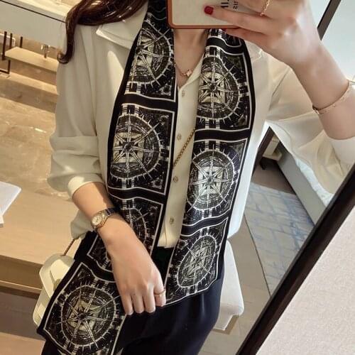 2021 spring Korean version of all-match women scarf silk hand-feel double-sided printing scarf thin section scarf 15x150cm