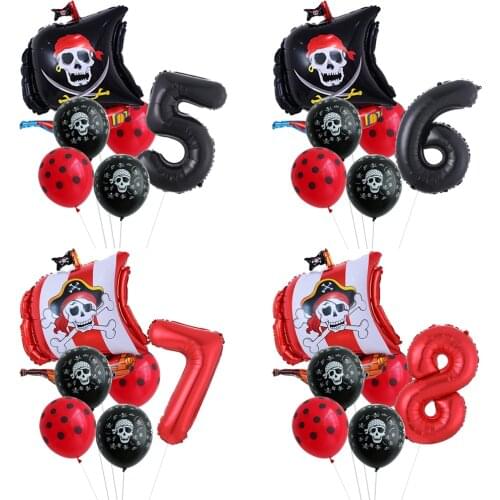 1Set Pirate Ship Balloons Polka Dot Skull Helium Balloon Boy Birthday Party Decoration Baby Shower Halloween Party Decor Globos