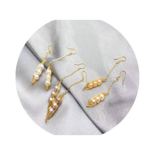 Jewelry 100% Natural freshwater Pearl Pea pod Earring 925 sterling Silver drop Hand woven tassels14k Note gold pair