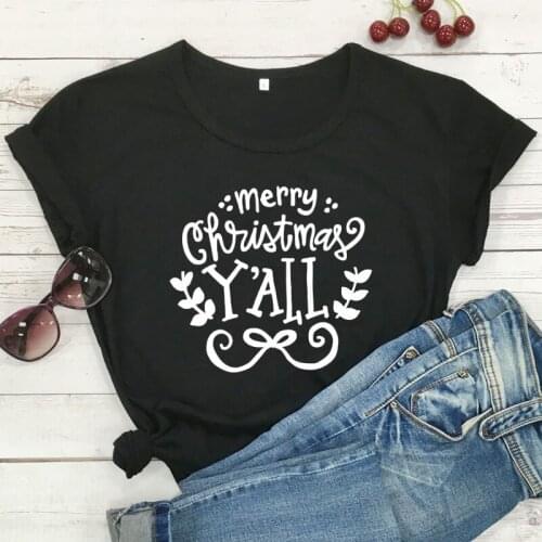 Merry Christmas Y'all Funny Graphic 90s Aesthetic Women T-shirt Fashion 100% Cotton Female Clothing Crew Neck Short Sleeve Tees
