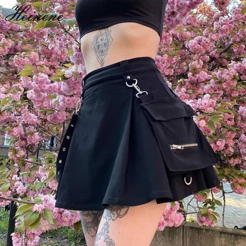 Heinene Gothic Harajuku Punk Black High Waist Black Skirts Women Sexy Patchwork Bandage Mini Skirt Female Streetwear Summer Chie