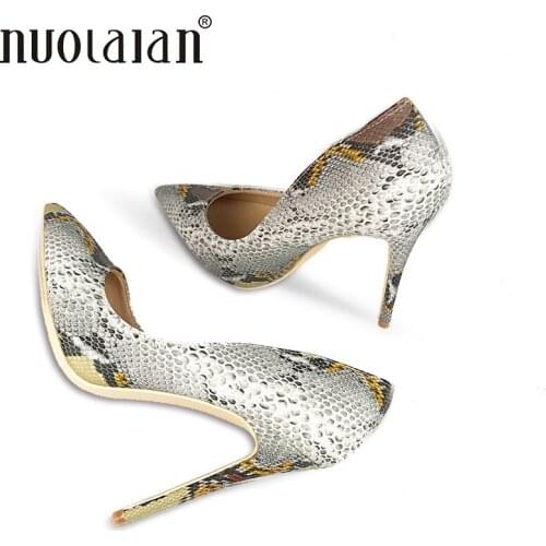 2018 women pumps snake printed high heels 12CM pointed toe sexy ladies stiletto shoes woman Party Wedding shoes