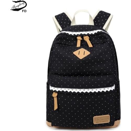 Fengdong black canvas school backpack for girls children school bags women backbag female travel laptop backpack schoolbag