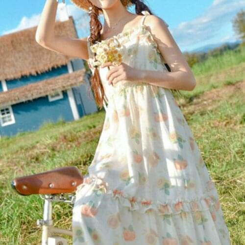 Japanese Style New Summer WomenS Girly Style Sunflower Floral Print Dress Ladies A-Line Sleeveless Kawaii Cute Dress Vestidos