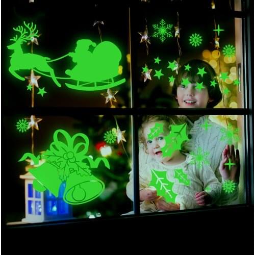 1PC Glow in the dark Christmas Decoration Sticker Xmas Snow Tree Home Shop Window Wall Glass Decoration Stickers