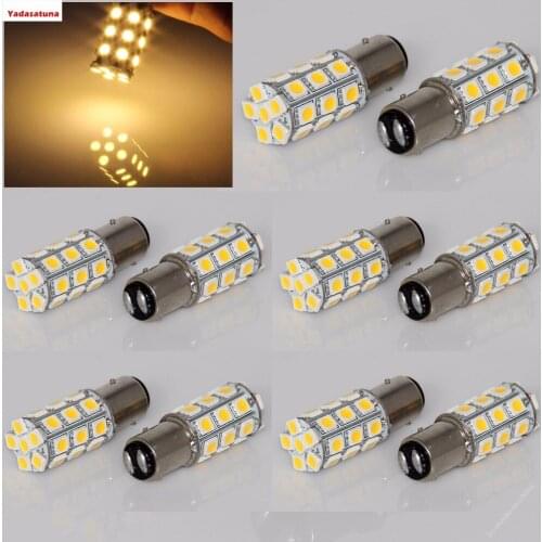 10-Pack Warm White 1157 BAY15D 5050 27SMD LED Replacement Bulb Cornering Lamp Brake Light DC 12V