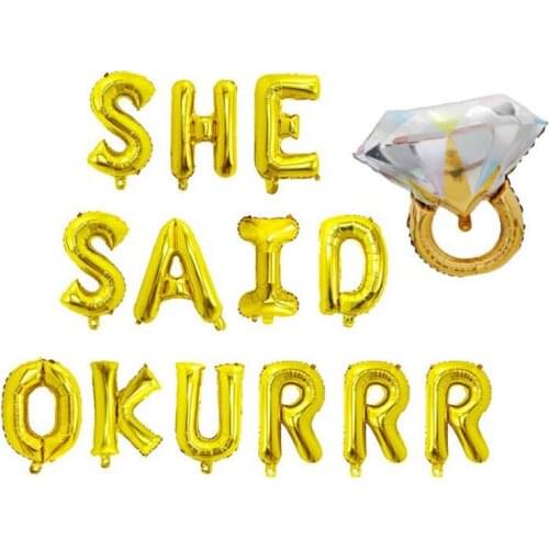 14pcs/set Letter She Said Okurrr Balloons Diamond Ring Helium Balloons Wedding Proposal Bridal Shower Bachelorette Decorations