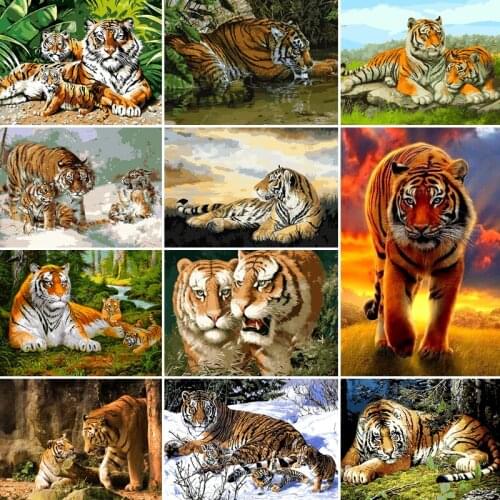 50/65/75cm Paint By Numbers For Adults Children HandPainted tiger ferocious animal Oil Painting Home Decor Acrylic Painting