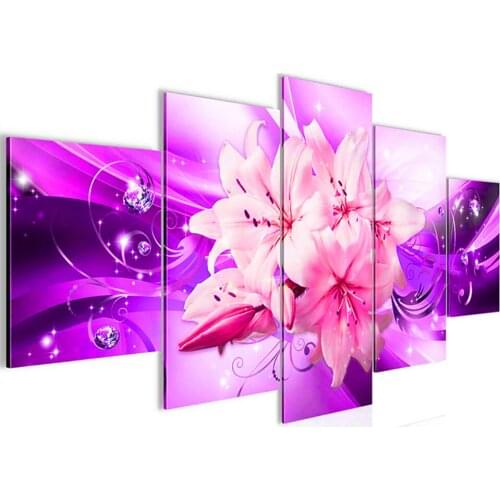 Purple Lily DIY 5D Diamond Painting Multi-picture diamond Embroidery 5 Panel Diamond Mosaic Full Drills Flower Decor Home,A2305