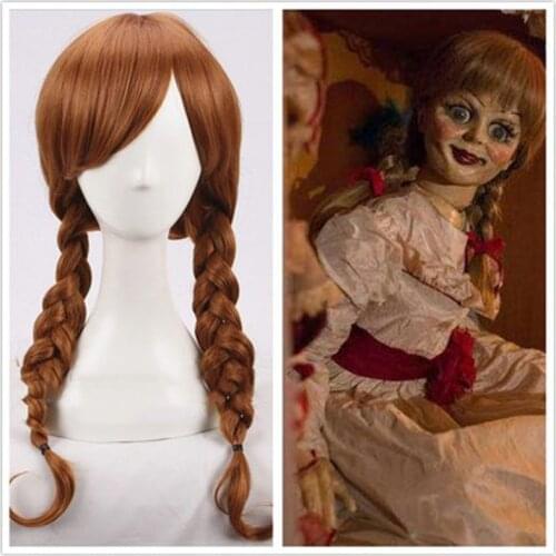 Anime Doll Annabelle Cosplay Wigs 65cm Brown Straight Braids Synthetic Hair Perucas Cosplay Wig Halloween Costume Wigs + Wig Cap
