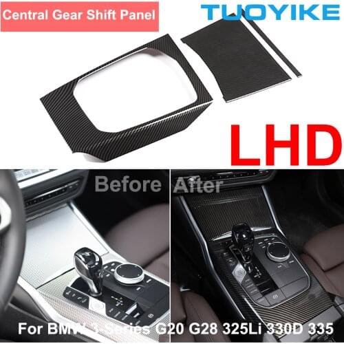Car Real Dry 3K Carbon Fiber Central Control Gear Shift Storage Box Panel Cover Sticker For BMW 3-Series G20 G28 325Li 330d 335