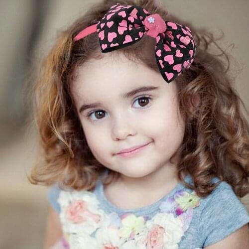 Bbay Glitter Bowknot Hair Bands For Girls Kids Valentines Day Large Print Bow Heart Headband Valentine Hair Accessories