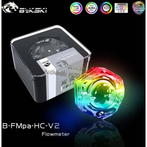 Bykski B-FMpa-HC-V2 Transparent Acrylic Hexagonal Flow meter Speed Monitor 12V 4Pin RGB/5V 3Pin ARGB For PC Water Cooling