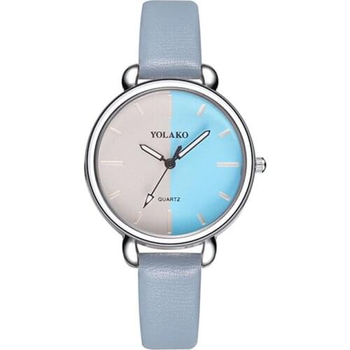 YOLAKO Brand Double Color Women Watches Simple Ladies Watch Candy Color Leather Quartz Wristwatch Ladies Clock relogio feminino