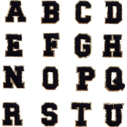 Black Towel Embroidered Letters Sewing On Patch Diy Name Badge Alphabet Sequins Patches For Kid Clothing Patterned Patch