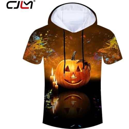 CJLM Mens Halloween Animal Hooded Tshirt 3D Printed Pumpkin Spider Unisex Tee Shirt Wholesale Man Sports Fitness T-shirt