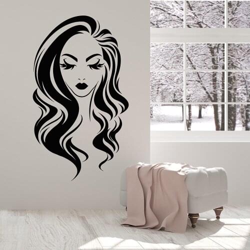 Long Hair Girl Face Makeup Eyelashes Lips vinyl wall sticker home decor bedroom decal diy art mural wallpaper
