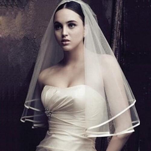Free Shipping Cheap Bridal Veil Ribbon Edge White Ivory Wedding Veils Wesele Veu de noiva sposa Bride accessories wedding