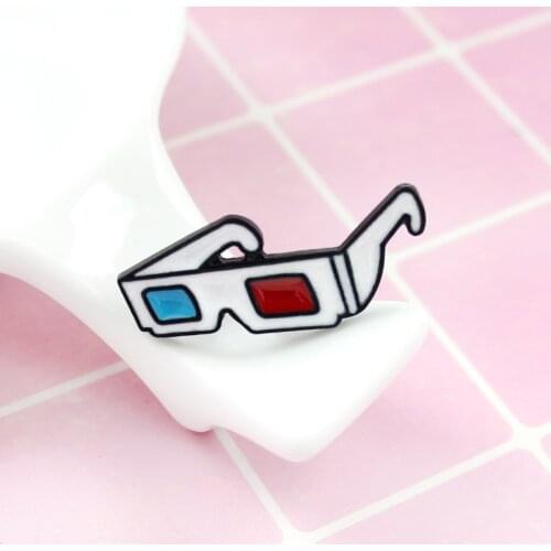 Glasses Shape Brooch Rock And Roll Cute And Romantic Style Blue And Red Lens Personality And Stylish Gift For Lover Or Friend