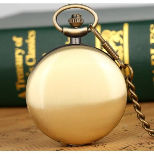 Smooth Bronze Case Quartz Pocket Watch Arabic Numerals Pocket Watches Alloy Pendant Chain Pendant Clock Dad Gift Men Women