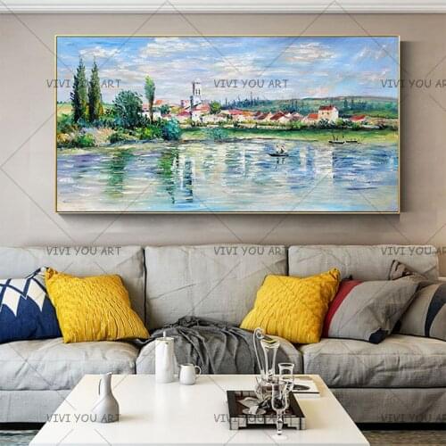 Claude Monet - Landscape at Port Oil Paintings On The Wall Reproduction Impressionist Wall Art Canvas Pictures For Living Room