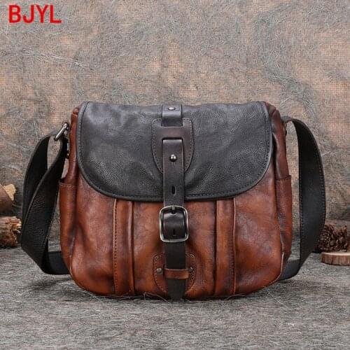 New Vintage Leather Small Shoulder Messenger Bag Female Retro Casual Crossbody Bags Men Bag 2020 Real Genuine Leather