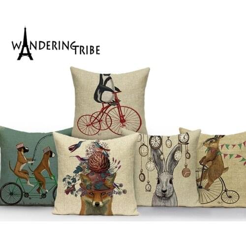 Colorful Rabbit Cushion Cover Home Animal Decorative Seat Throw Pillow Case Linen Dogs Cute Cartoon Cushion Covers Almofadas