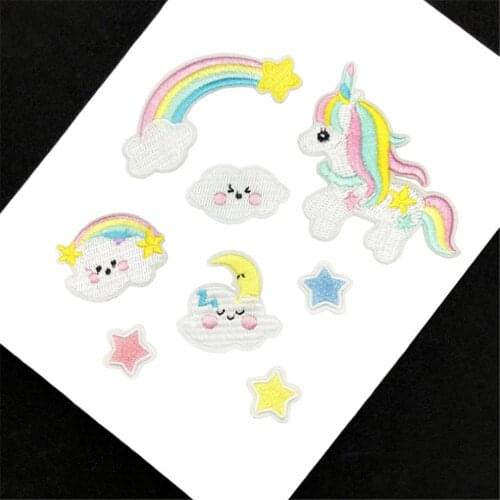 Maxsin 10 Pcs/Lot Hot Sale Cute Cloud Rainbow Embroiderey Cloth Stickers Iron On Dress Jacket Patch Garment Accessories DIY