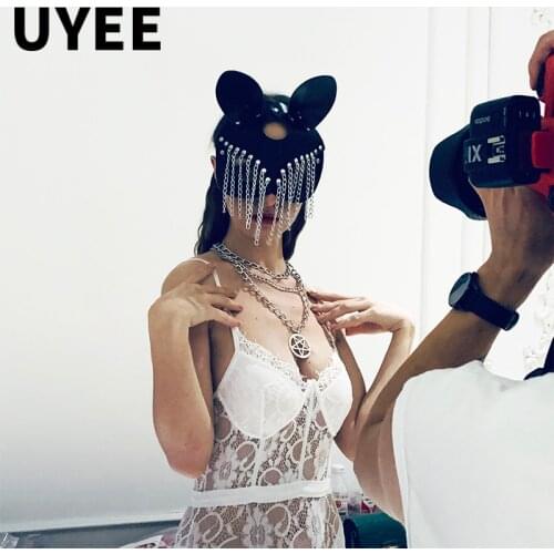 UYEE Fashion Nightclub Mask Cosplay Cat Bunny Gothic Leather Eye Mask Halloween Carnival Club Party With Chain Eye Masks