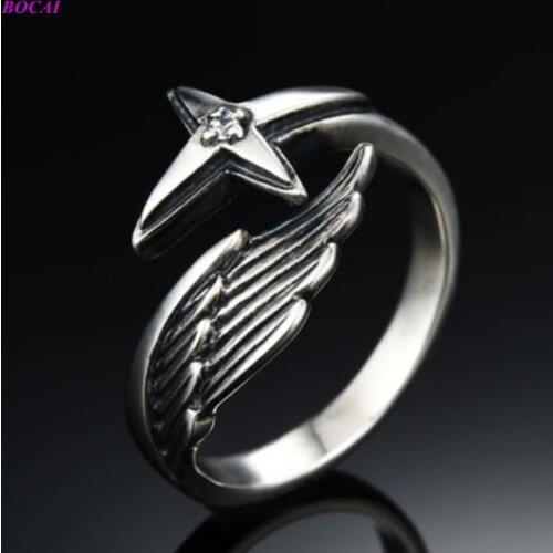 BOCAI Original design Solide S925 sterling Silver Mens ring aggressive personality opening retro fashion Thai silver rings