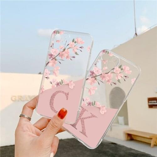 Flower Letters Case For iPhone 11 12 Xs Pro Max X 7 8 6s 6 Plus 12 Mini SE 2020 Custom Name Letter Cherry Blossoms Soft Cover