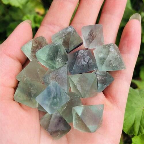 Natural Octahedral Colorful Fluorite Raw Gemstone Ornament Cane Decoration Stone Green Purple Collection Stones Crystals Mineral