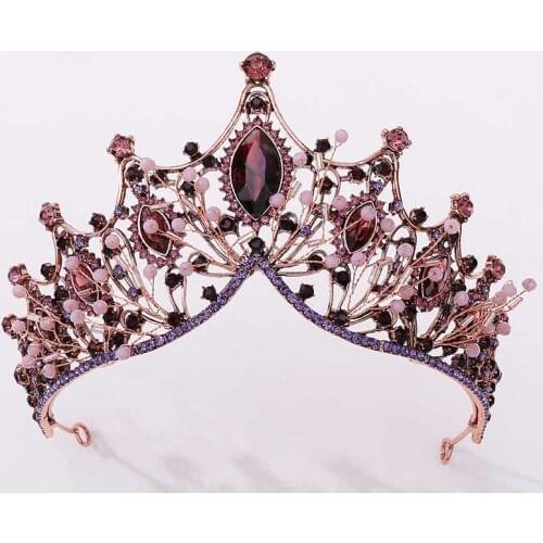 FORSEVEN Delicate Vintage Baroque Style Black/Purple Shining Crystal Tiara and Crowns de Noiva Bride Bridal Wedding Hair Jewelry