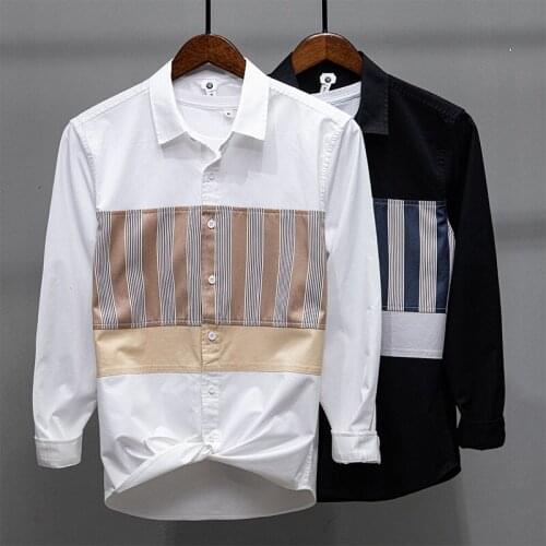 New Fashion Color Matching Shirt Mens Leisure High Quality Long Sleeve Striped Shirt High Street Cotton Shirts Drop Shipping